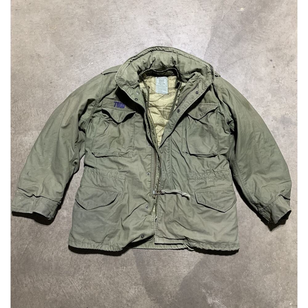 Vintage M-65 Field Jacket Cold Weather Coat 1970s Liner & Hood Medium Reg OG-107